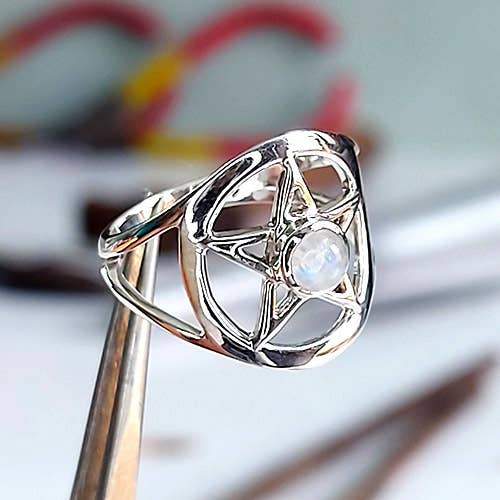 As Above So Below Rainbow Moonstone Silver Ring - Size 7 Crystal Earth Sterling