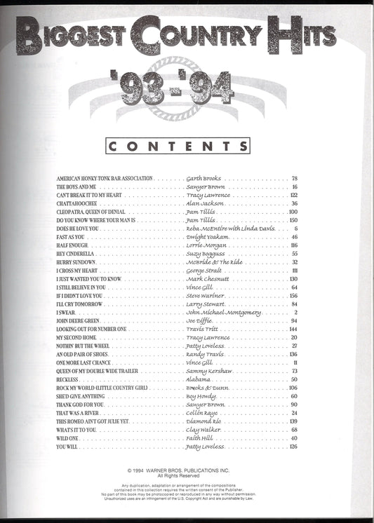 Biggest Country Hits '93 - '94 - The Bookstore