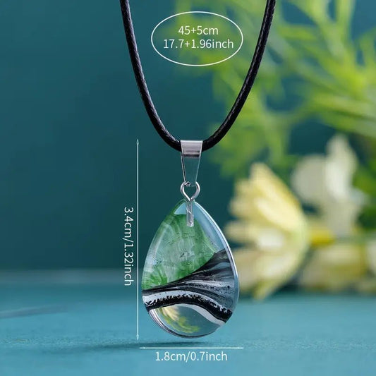 Colourful Glass Water Drop Necklace - The Bookstore