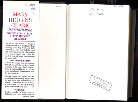Mary Higgins Clark: Three Complete Novels: Weep No More, My Lady; Stillwatch; A Cry in the Night - The Bookstore
