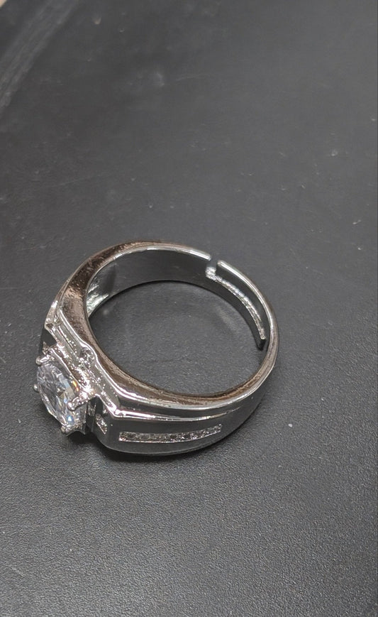 Men's Elegant 925 Sterling Silver CZ Ring - Adjustable Handsome Guy Jewelry