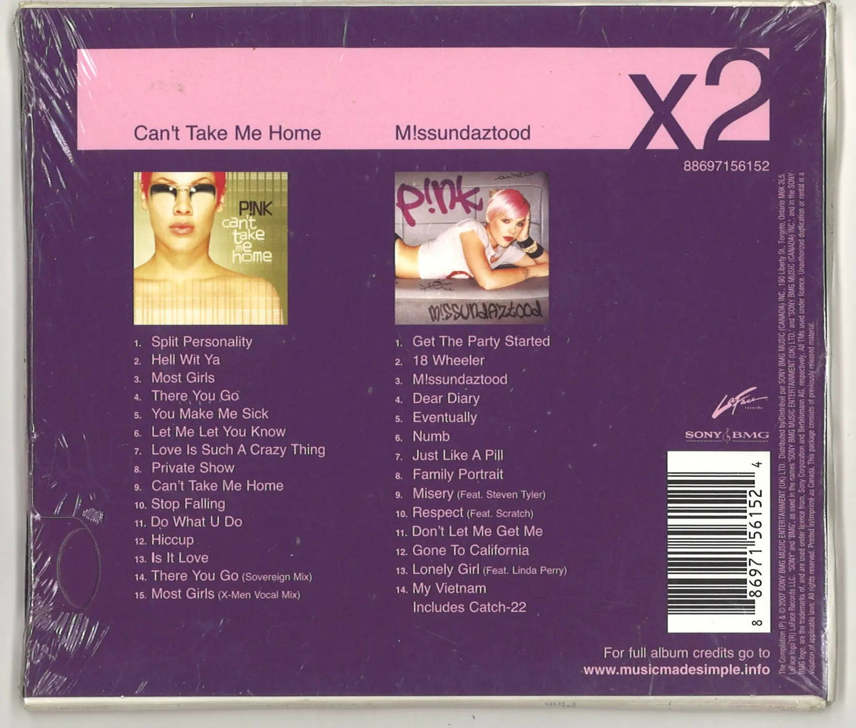P!NK (Pink) "CAN'T TAKE ME HOME/M!SSUNDAZTOOD" 2 CD - The Bookstore