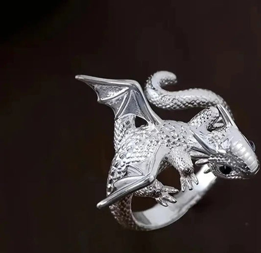 Silver Flying Dragon Ring - Adjustable Mimidi
