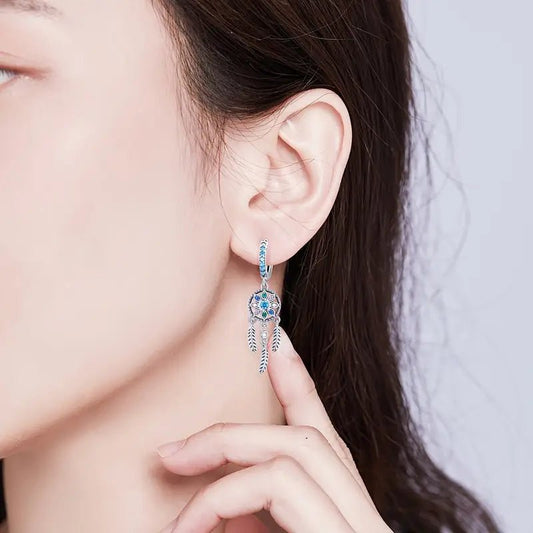 Sterling Silver Bohemia Dreamcatcher Earrings Aurora Silver Jewelry