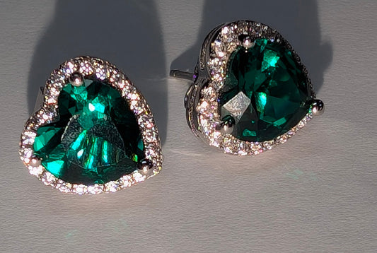 Sterling Silver Emerald Big Heart CZ Earrings The Bookstore