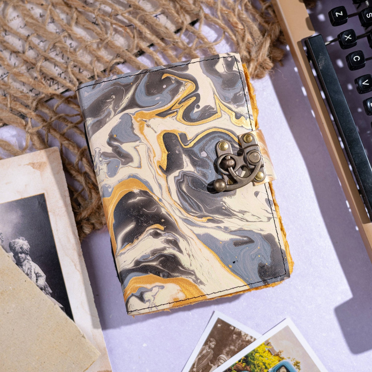 Vintage Leather Journal Marble Print R K Handicrafts and Exporters