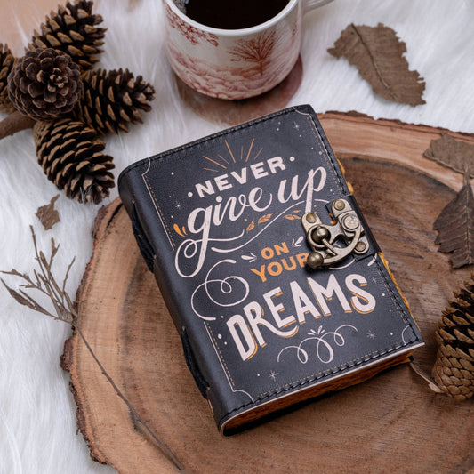 Vintage Leather Journal "Never Give Up On Your Dreams" R K Handicrafts and Exporters