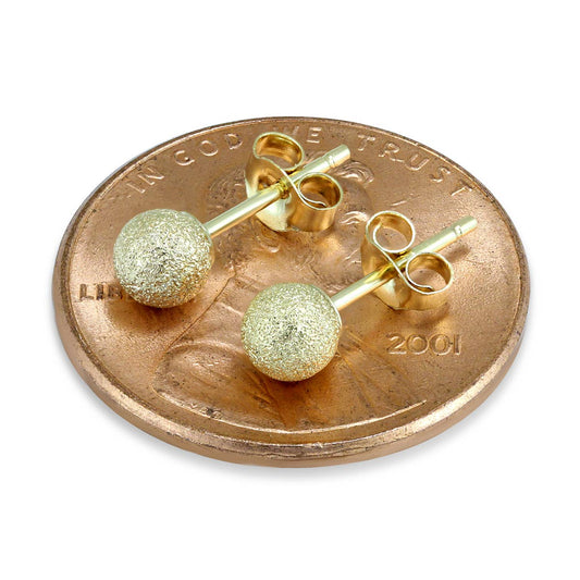 14K Yellow Gold 4mm Laser Cut Ball Stud Earrings Szul USA LLC