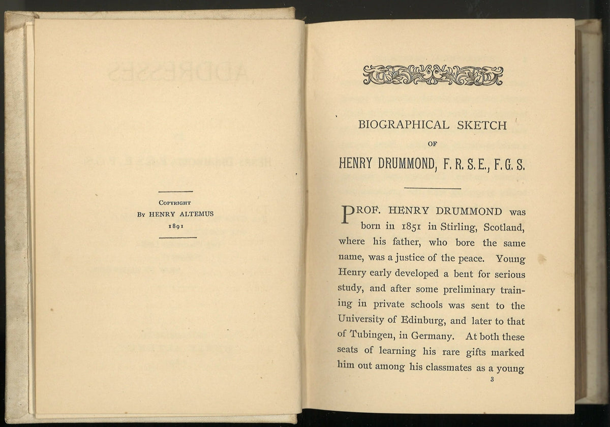 Addresses Henry Drummond F.R.S.E., F.G.S.