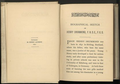 Addresses Henry Drummond F.R.S.E., F.G.S.