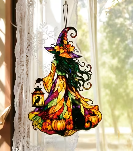 Black Cat & Witch Halloween Suncatcher