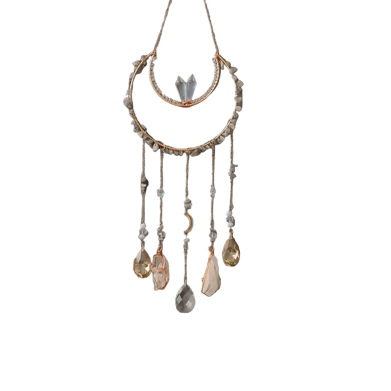 Crescent Moon Crystal Sun Catcher with Hanging Crystals - The Bookstore