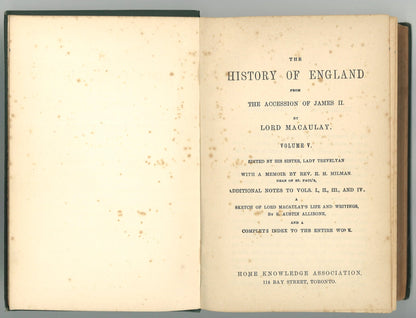 Macaulay's England Volume V Lord Macaulay, Lady Trevelyan
