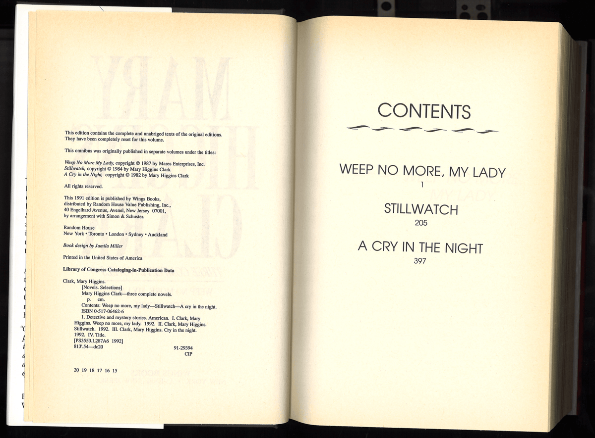 Mary Higgins Clark: Three Complete Novels: Weep No More, My Lady; Stillwatch; A Cry in the Night - The Bookstore