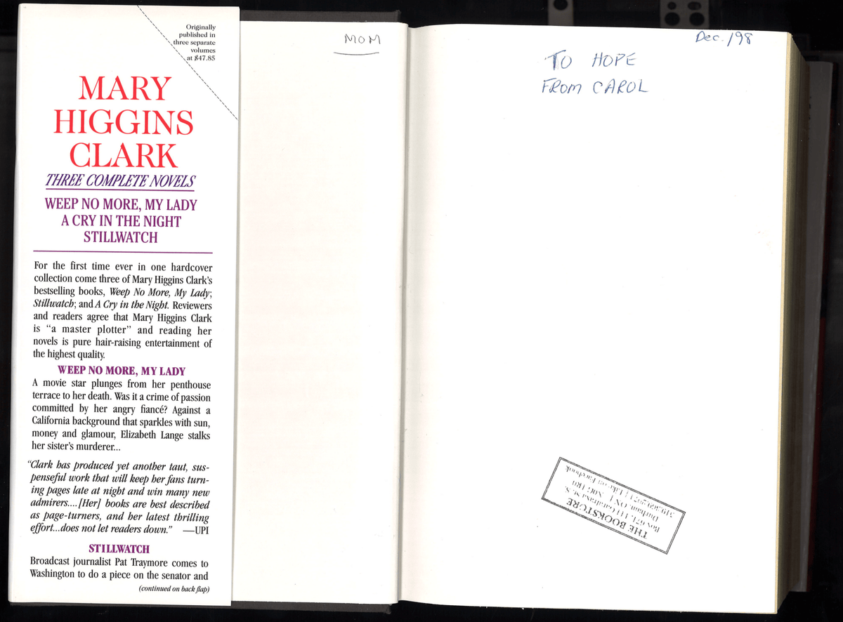 Mary Higgins Clark: Three Complete Novels: Weep No More, My Lady; Stillwatch; A Cry in the Night - The Bookstore