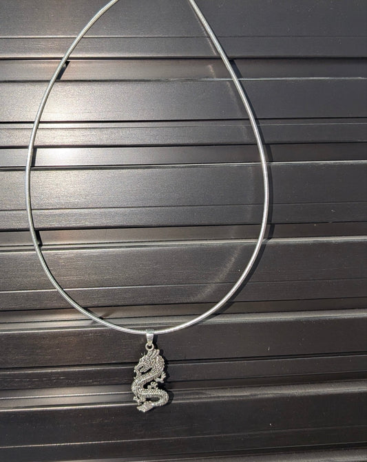 Medieval Sterling Silver Dragon Necklace - 18" Omega Chain Silver Insanity