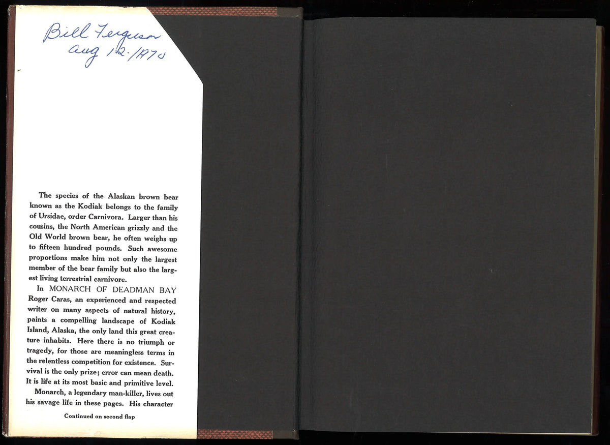 Monarch of Deadman Bay: The Life and Death of a Kodiak Bear  –  First Edition, 1969