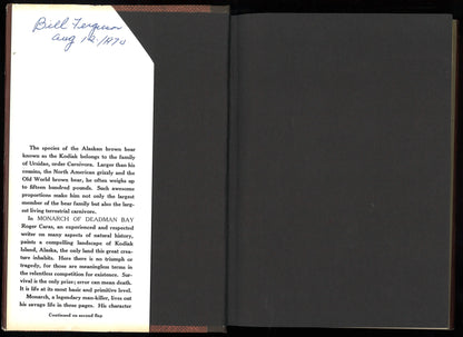 Monarch of Deadman Bay: The Life and Death of a Kodiak Bear  –  First Edition, 1969