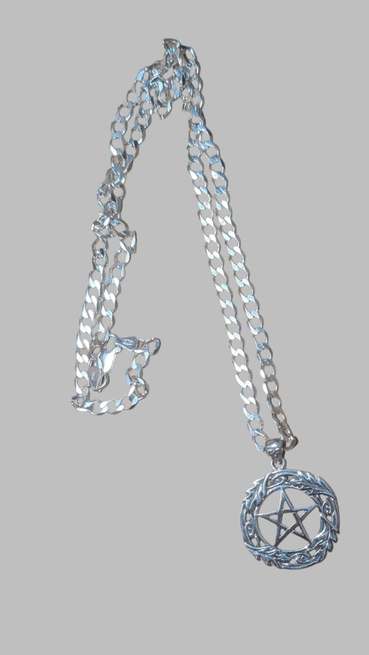 Oak Leaf Framed Celtic Knot Pentacle Pentagram Sterling Silver Necklace Silver Insanity