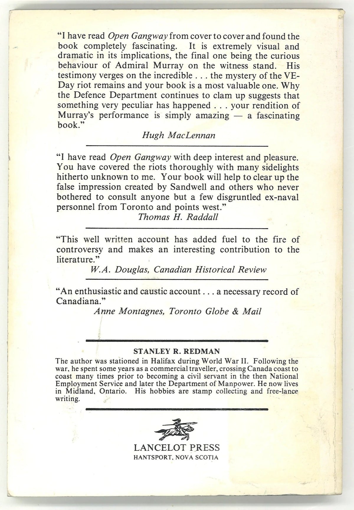 Open Gangway: An account of the Halifax Riots, 1945 (Signed) Stanley R. Redman