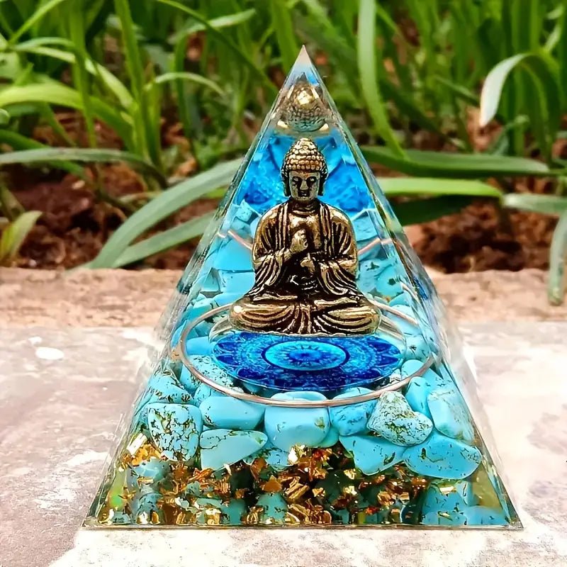 Orgonite Pyramid with Smiling Buddha: Supreme Wisdom and Serenity for Your Space Eternity crystal