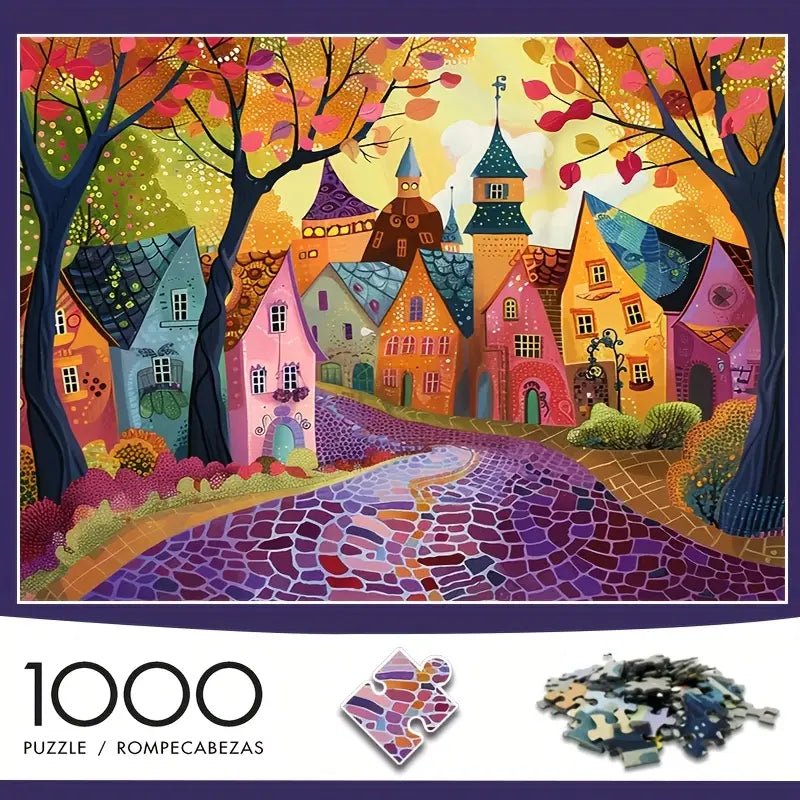 Puzzle: Autumn Village Scene - 1000pcs Fun Huisi Home Textile