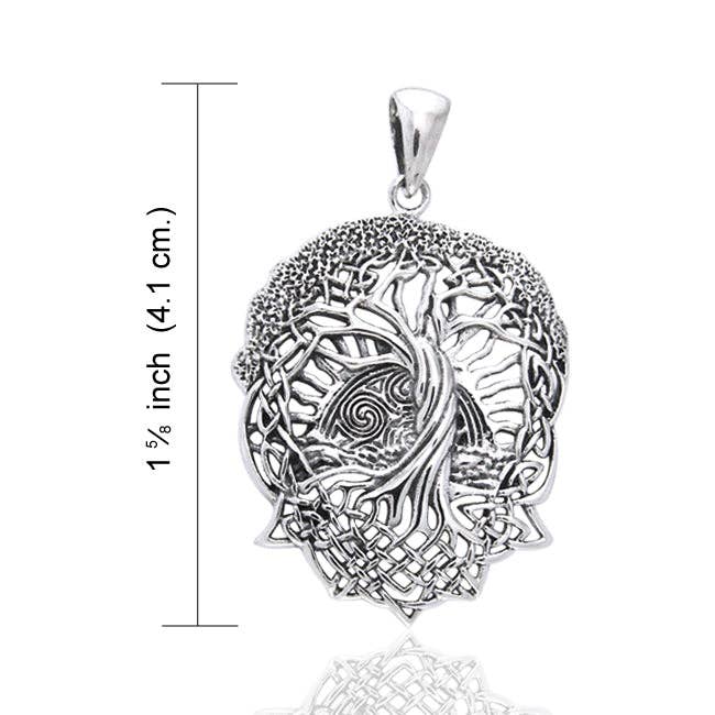 Rising Sun Celtic Knot Tree of Life Sterling Silver Necklace - 18" Omega Chain Silver Insanity