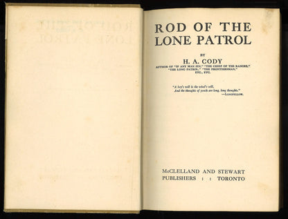Rod of the Lone Patrol by H. A. Cody – 1916 Canadian Edition