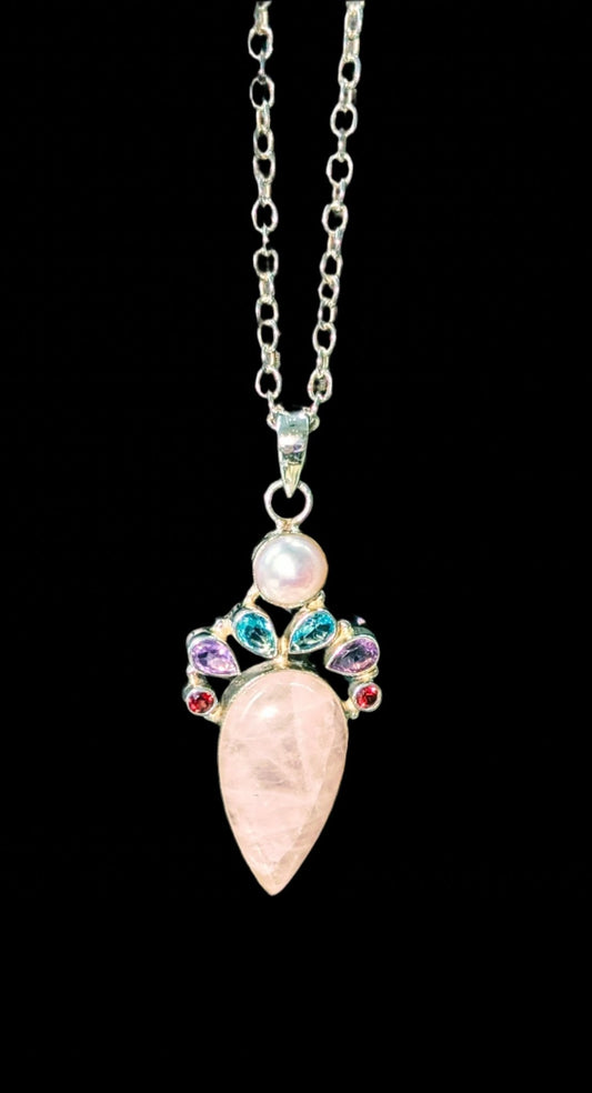 Rose Quartz Sterling Silver 16" Necklace Silver Insanity