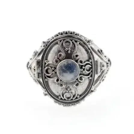 Silver Gothic Oval Poison Box Locket Ring - Genuine Gemstone My Store