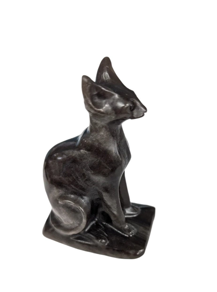 Silver Obsidian Egyptian Cat Figurine Crystal Wholesaler Hua