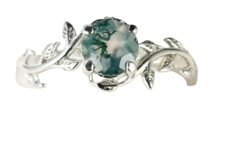 Silver Retro Water Grass Agate Leaf Ring – Size 8 S. S. Jewelry