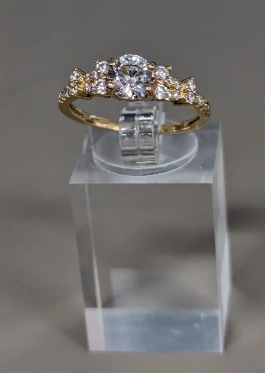 Solid 14K Yellow Gold Engagement Round Clear CZ  - Size 8 My Store