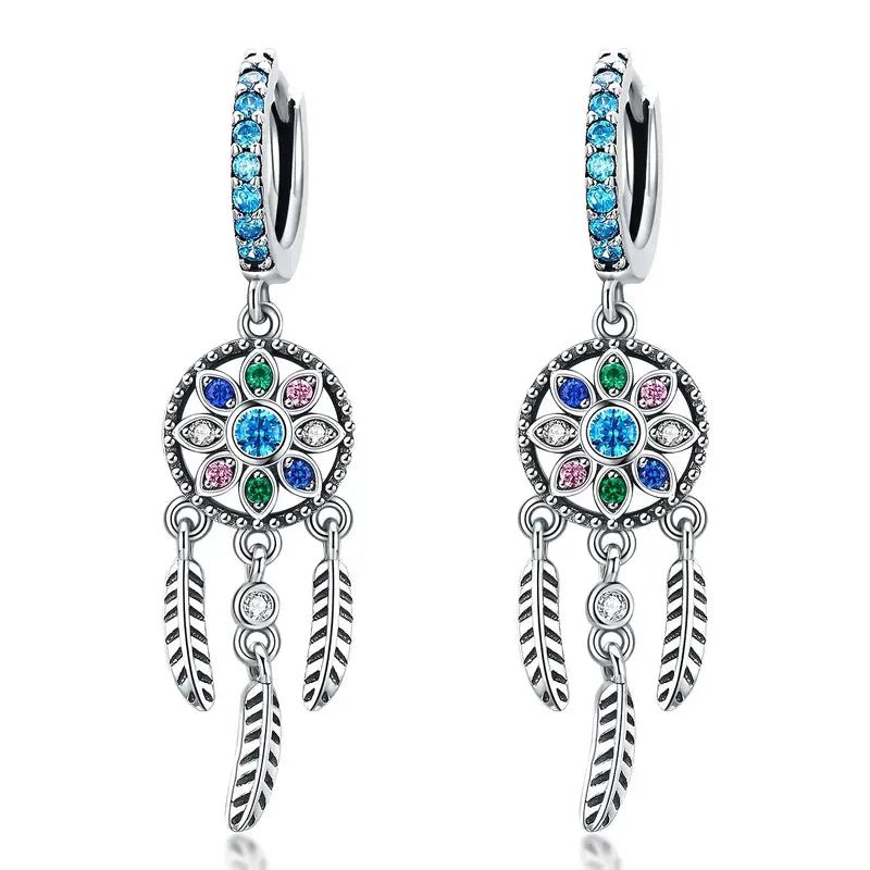 Sterling Silver Bohemia Dreamcatcher Earrings Aurora Silver Jewelry