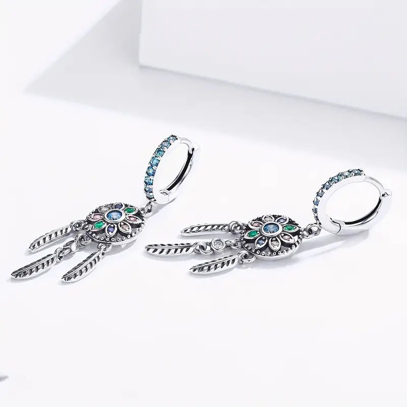 Sterling Silver Bohemia Dreamcatcher Earrings Aurora Silver Jewelry