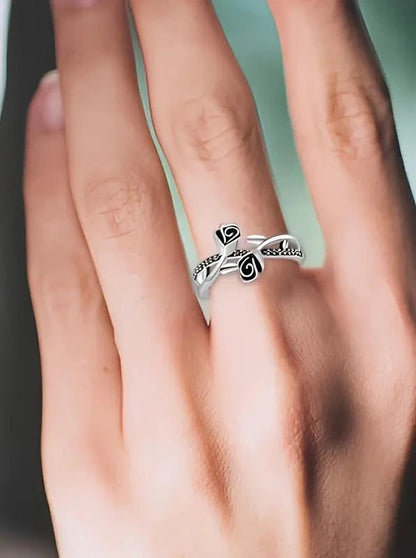 Sterling Silver Double Black Rose Ring - Size 8 Dinifan Jewelrys