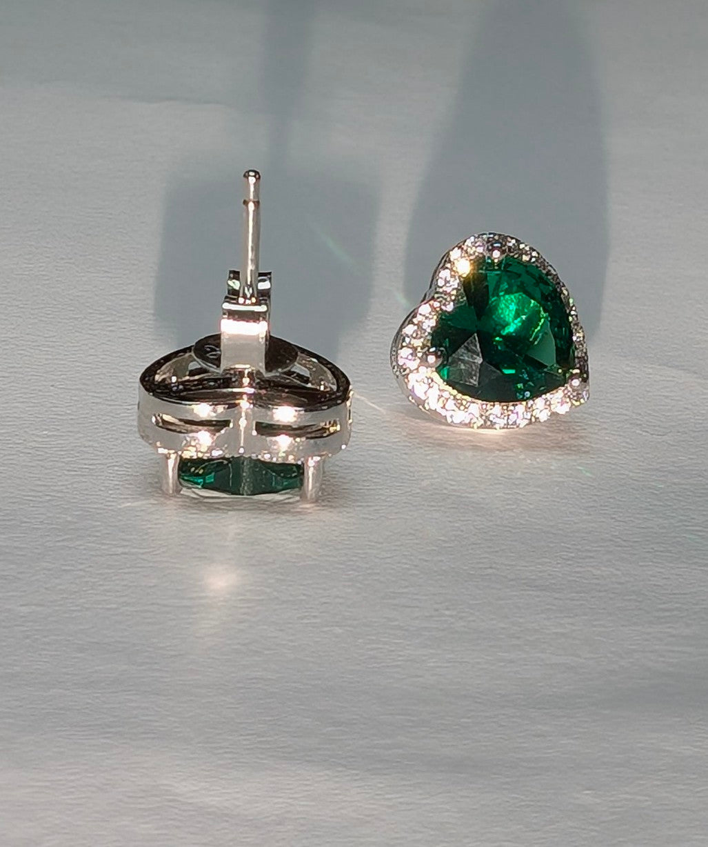 Sterling Silver Emerald Big Heart CZ Earrings The Bookstore