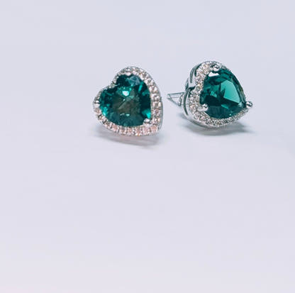 Sterling Silver Emerald Big Heart CZ Earrings The Bookstore