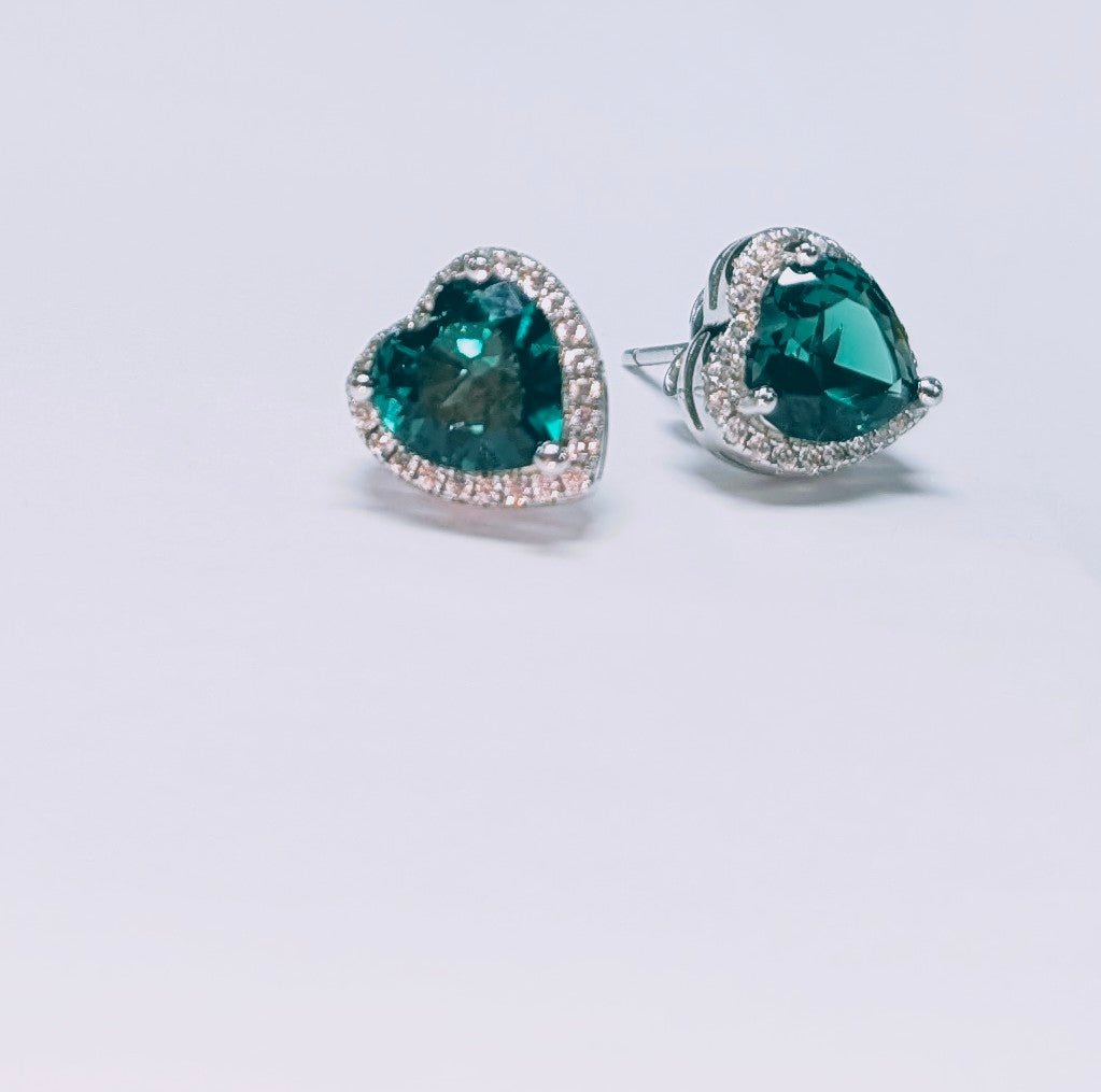 Sterling Silver Emerald Big Heart CZ Earrings The Bookstore