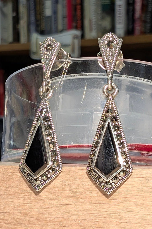 Sterling Silver Kite Black Onyx Marcasite Earrings The Bookstore