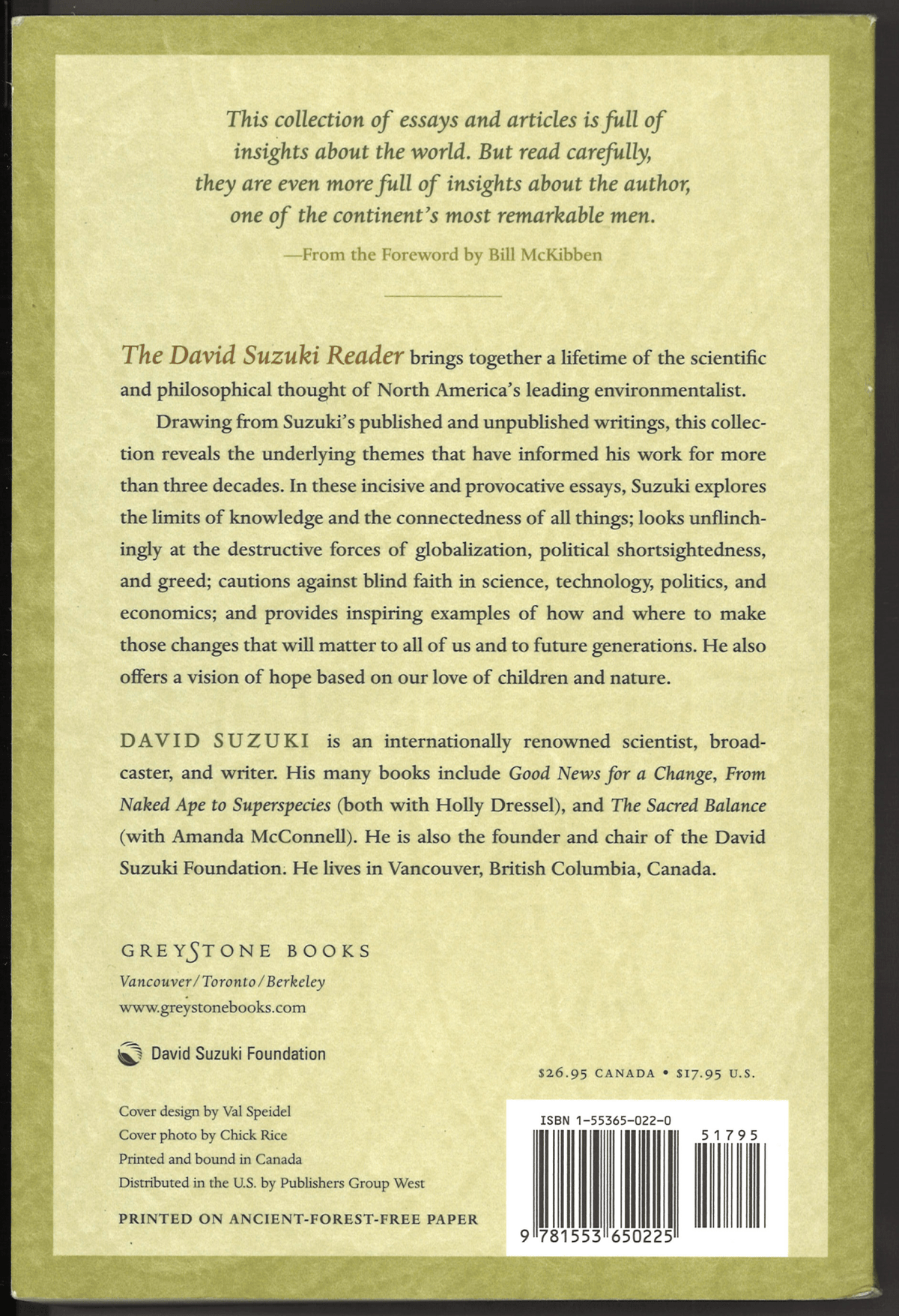 The David Suzuki Reader: A Lifetime of Ideas from a Leading Activist and Thinker (David Suzuki Institute) - The Bookstore