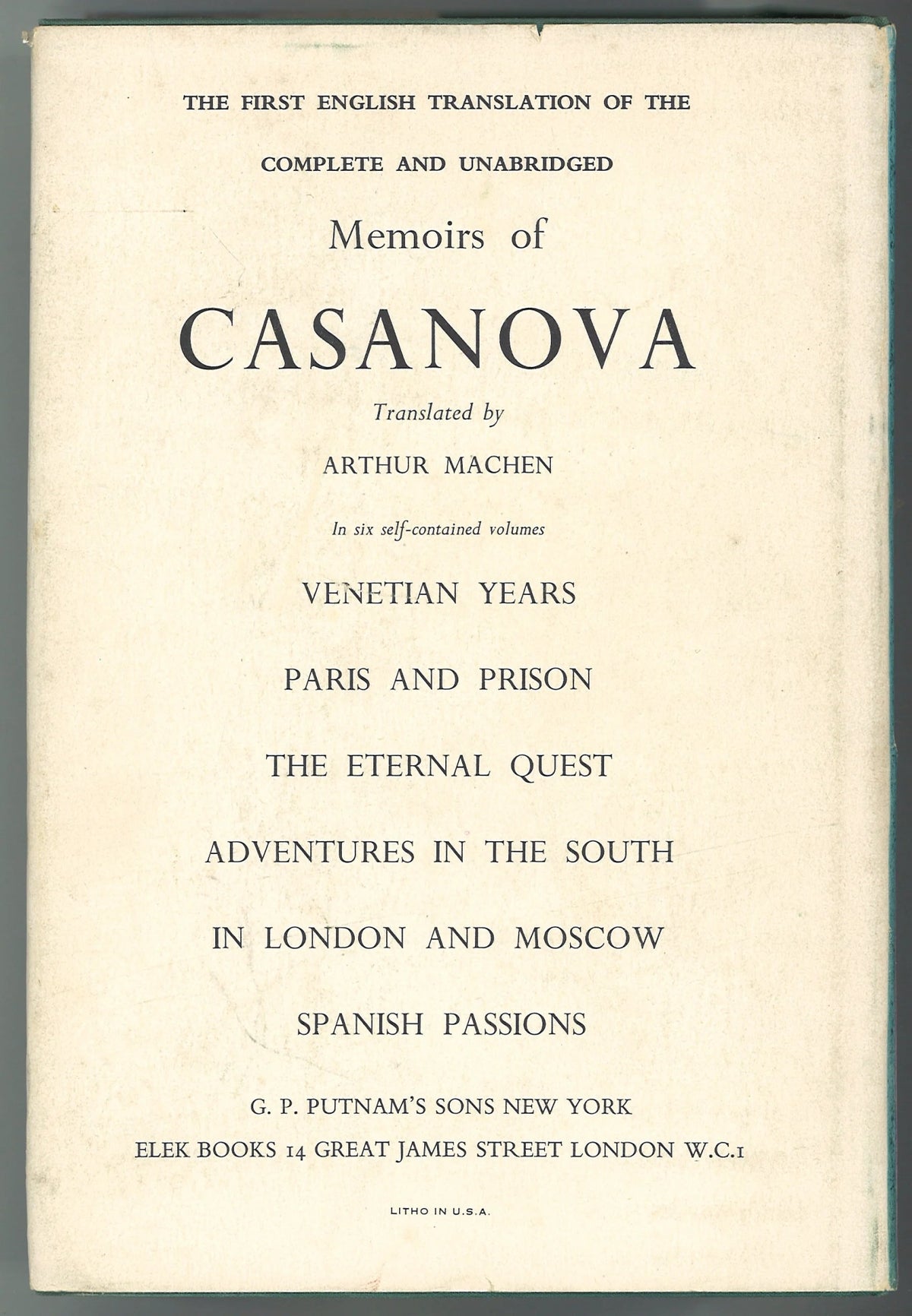 The Memoirs of Jacques Casanova de Seingalt - Venetian Years - The Bookstore
