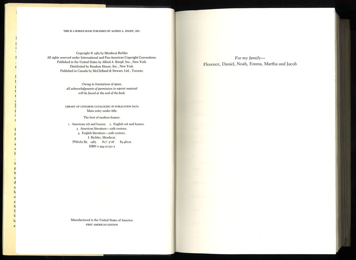 The Best of Modern Humor edited by Mordecai Richler – First American Edition, 1983