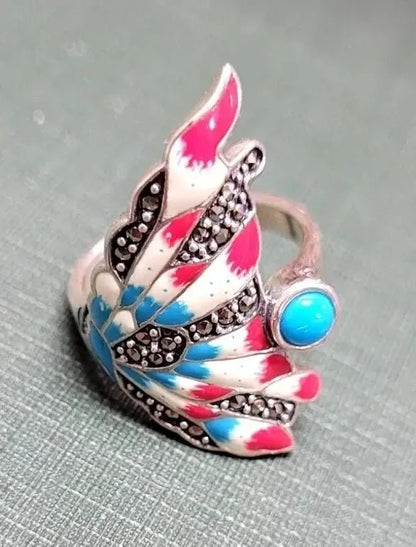 Turquoise Enamel Angel Fish Ring My Store