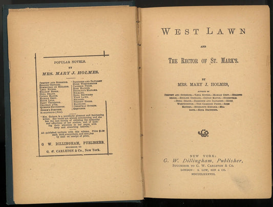 West Lawn & The Rector of St. Mark's by Mrs. Mary J. Holmes My Store